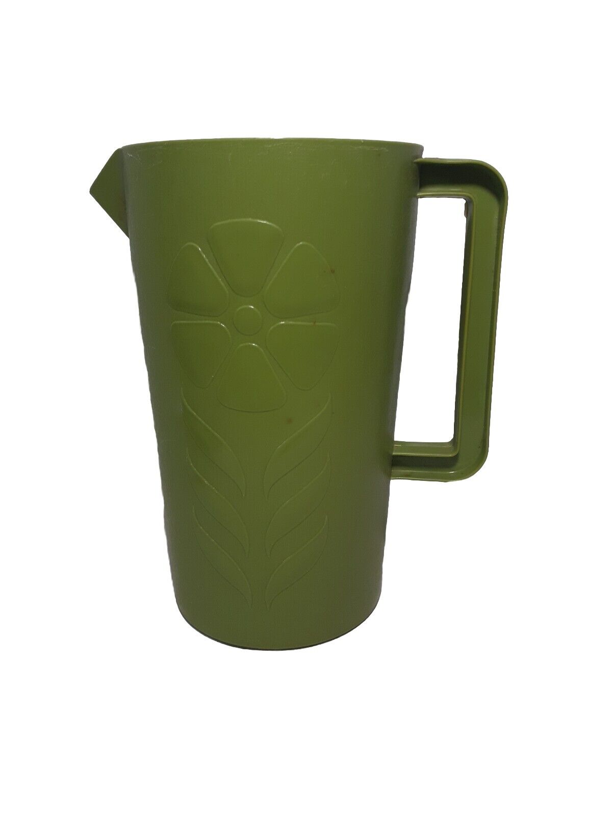 Vintage Sterilite 70\'s Plastic Drink Pitcher Avocado Green Floral Design #441