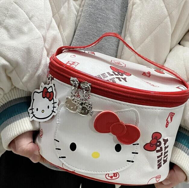 Cute Girl Red Hello Kitty Bow Cosmetic Bag Makeup Case Travel Organizer Handbag