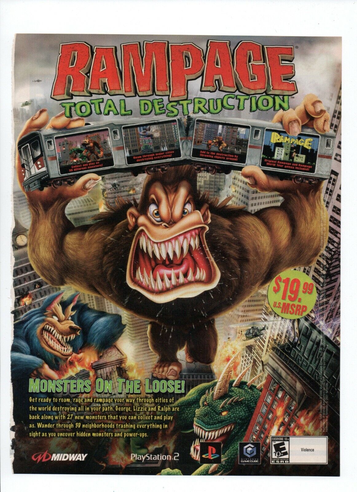 Rampage Total Destruction Nintendo Game Cube PS2 Midway 2006 Video Game PRINT AD