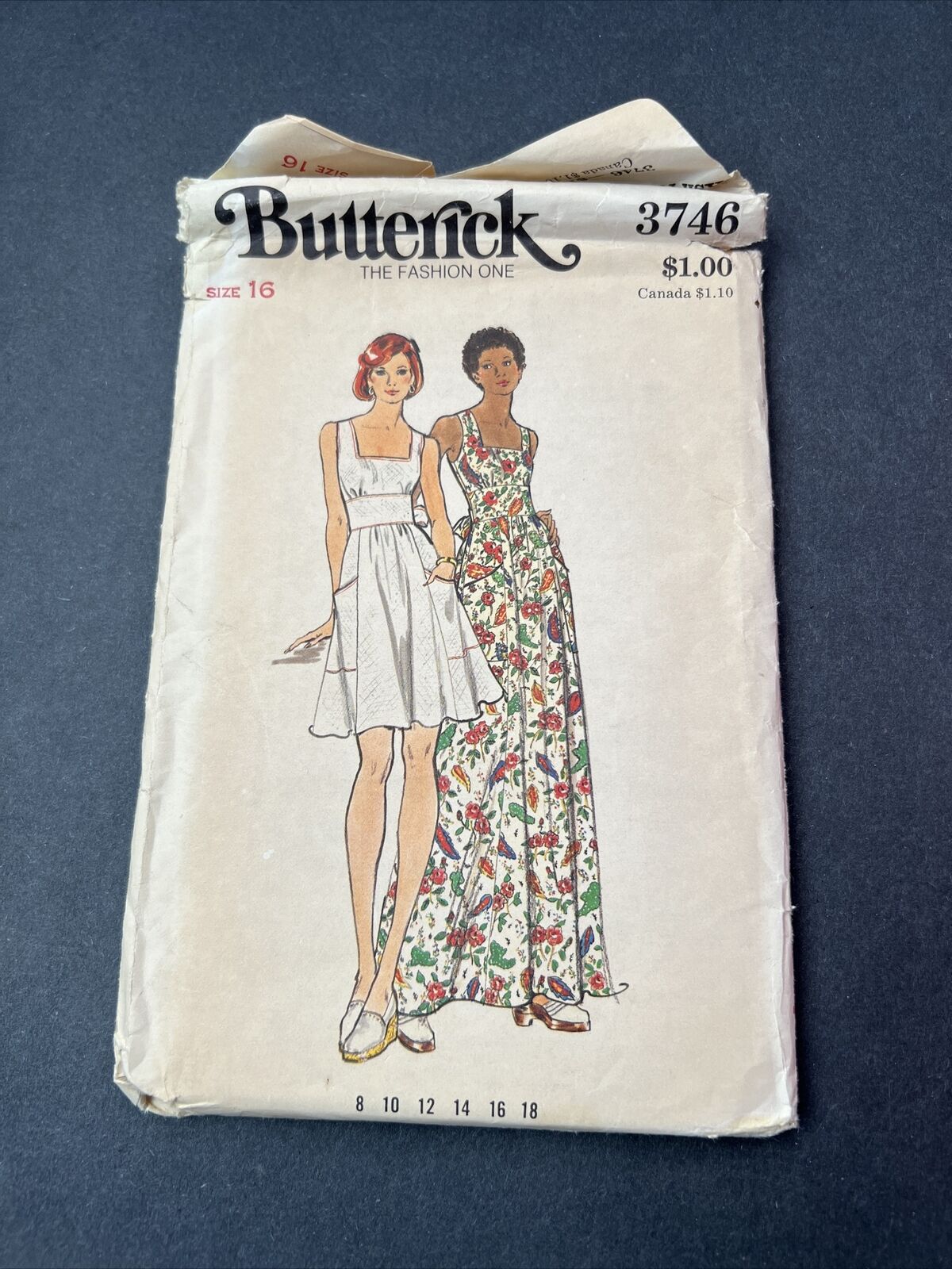 Vintage Butterick 3746 Complete Uncut Pattern Sz 16 Misses’ Dress