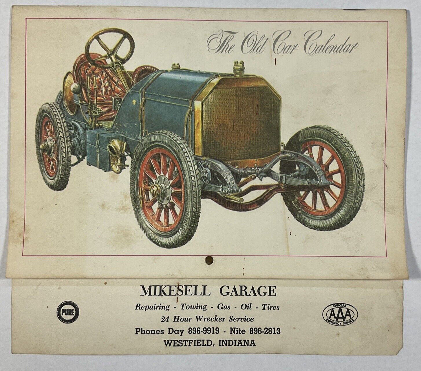 1966 Westfield, Indiana Mikesell Garage Advertising Calendar Old Cars