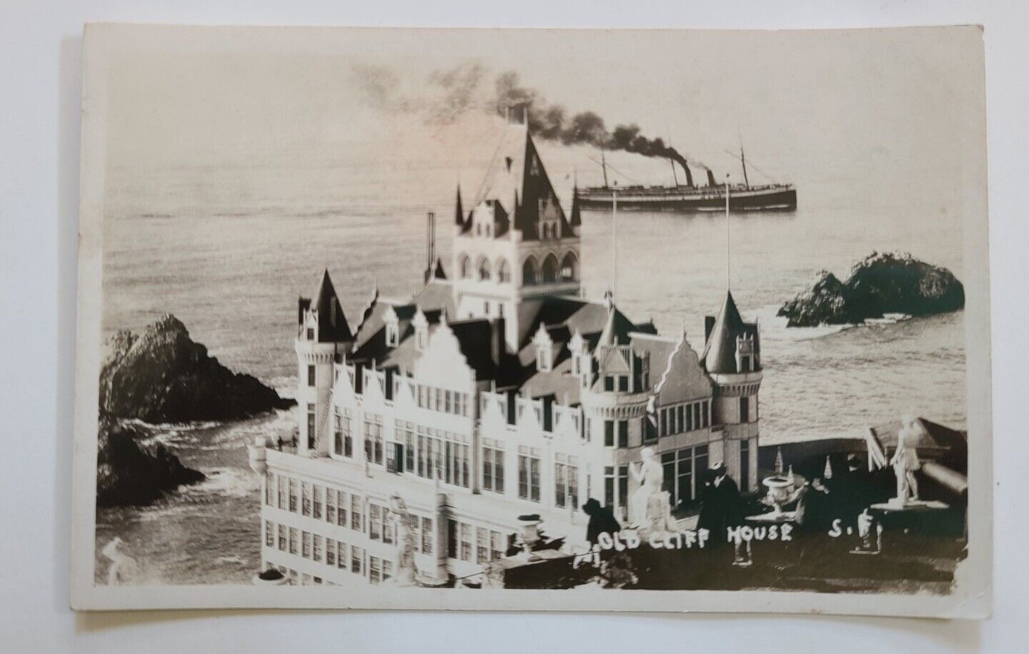 Cliff House S.F. San Francisco Postcard RPPC CA Steam Ship Unposted B&W 1900s