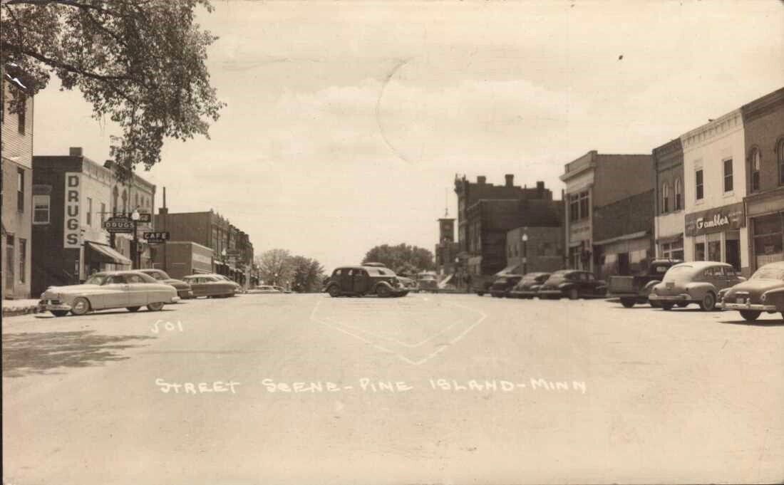 1951 PINE ISLAND MN street scene   real photo antique postcard RPPC