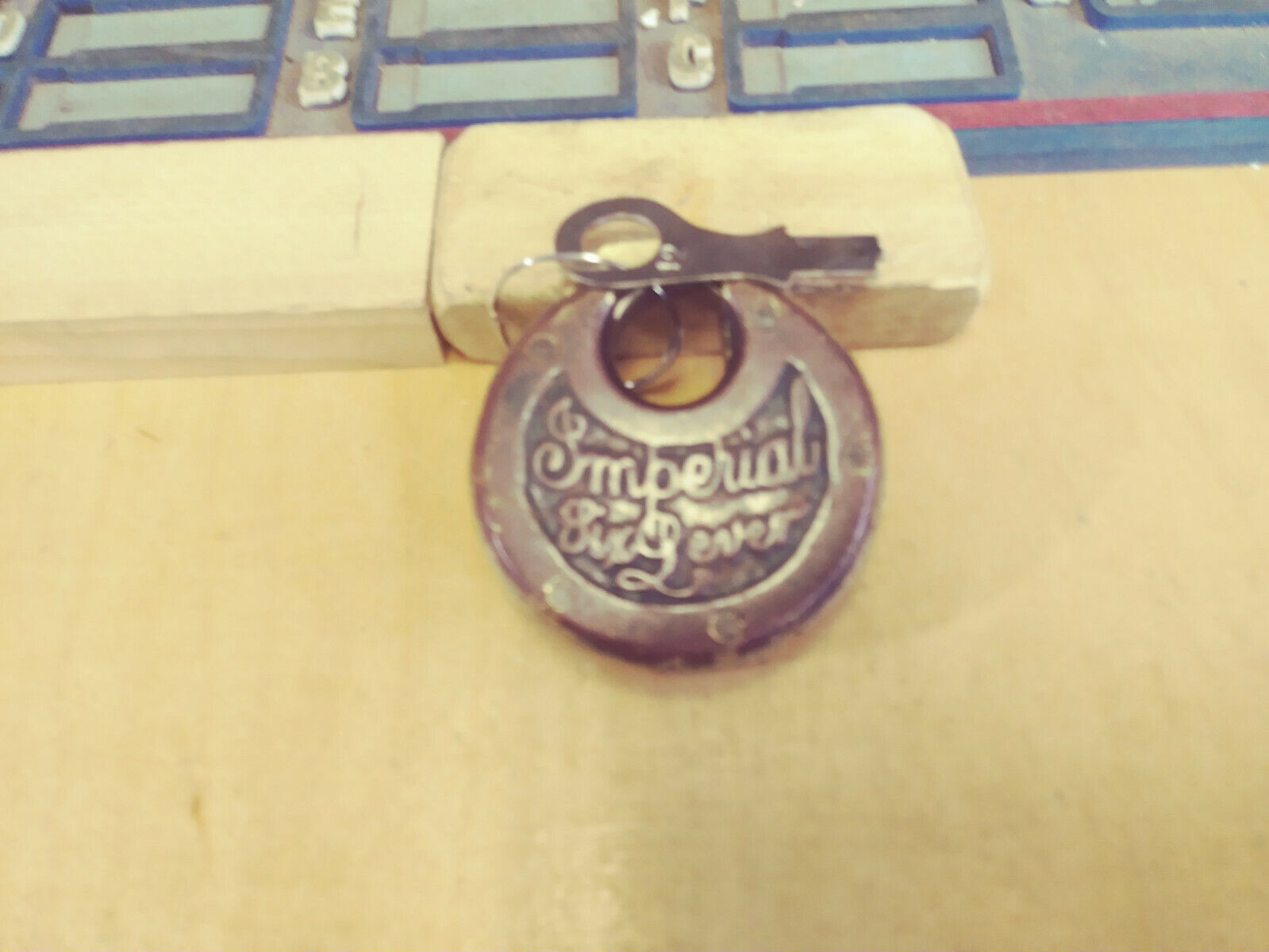 antique/vintage IMPERIAL 6 lever push key pancake padlock  12