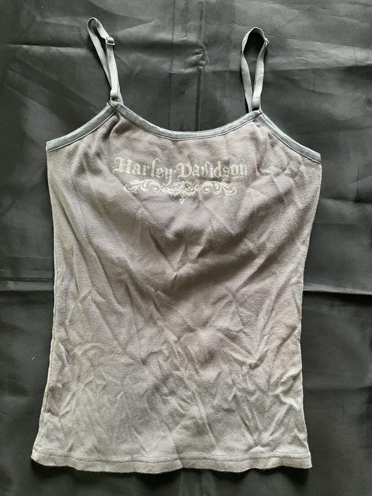 NICE WOMENS S 30 GRAY HARLEY DAVIDSON MOTORCYCLE CAMISOLE STRAP T SHIRT