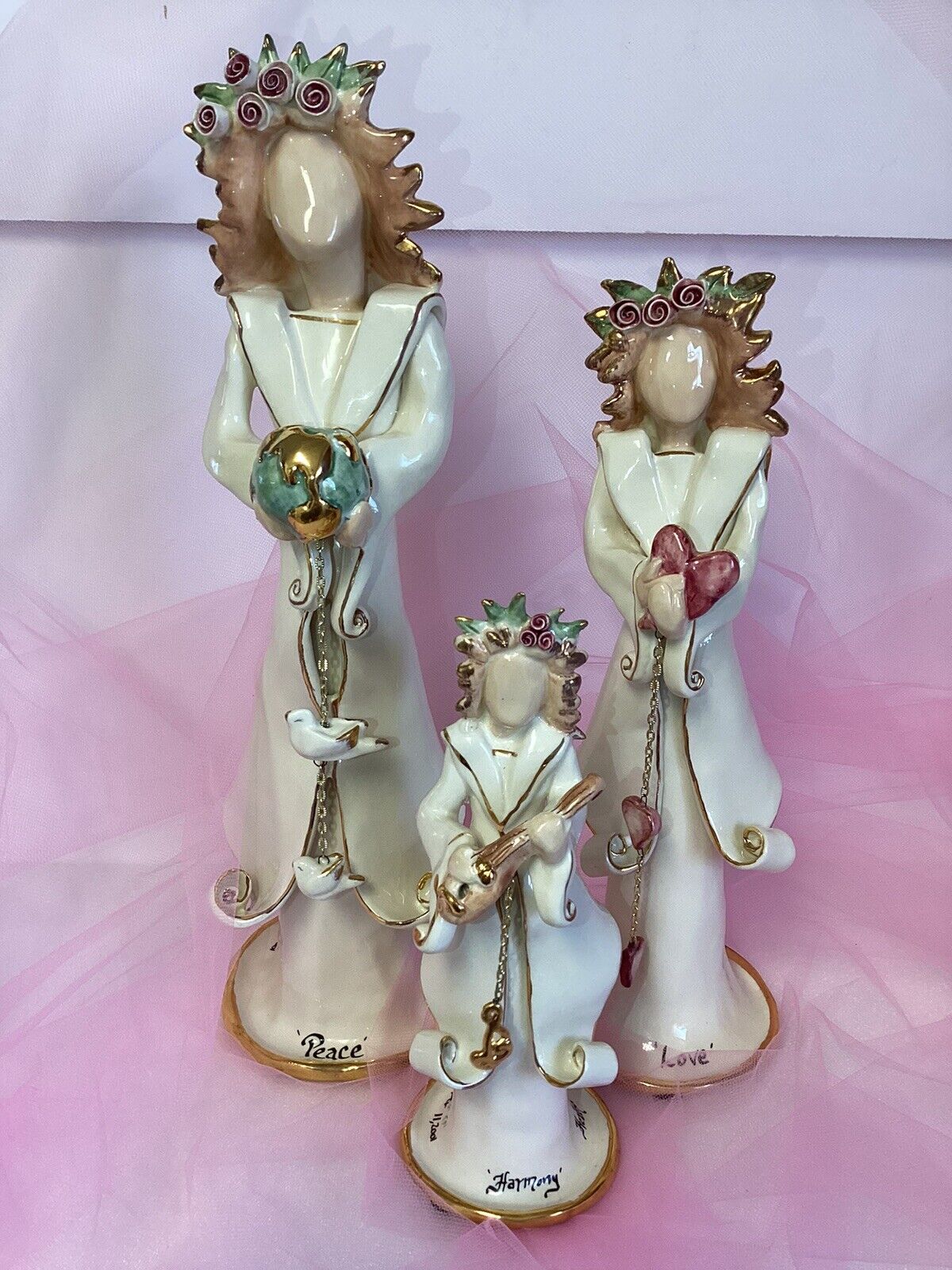 Vintage Set Of 3 Sep 11 2001 Angels By Heather Goldminc Candle Holders