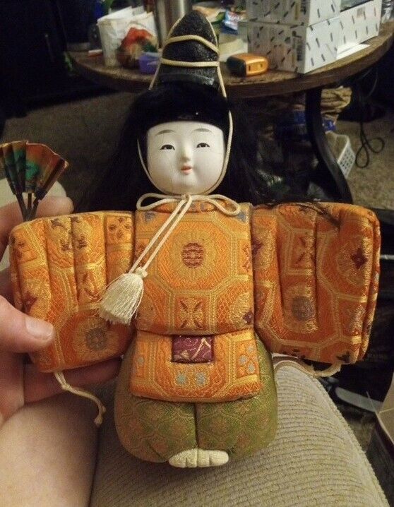 Japanese Antique Doll Boy Kimono with Sensu Suehrio