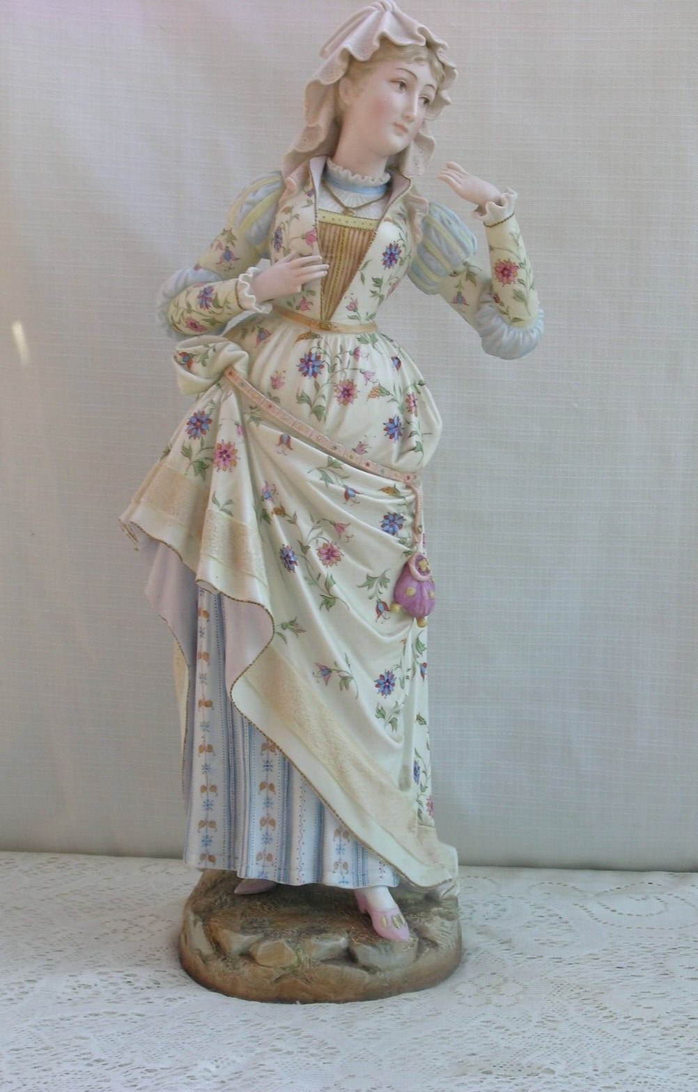 Large Antique European Bisque Porcelain Figurine Woman 1903 at Bottom 22
