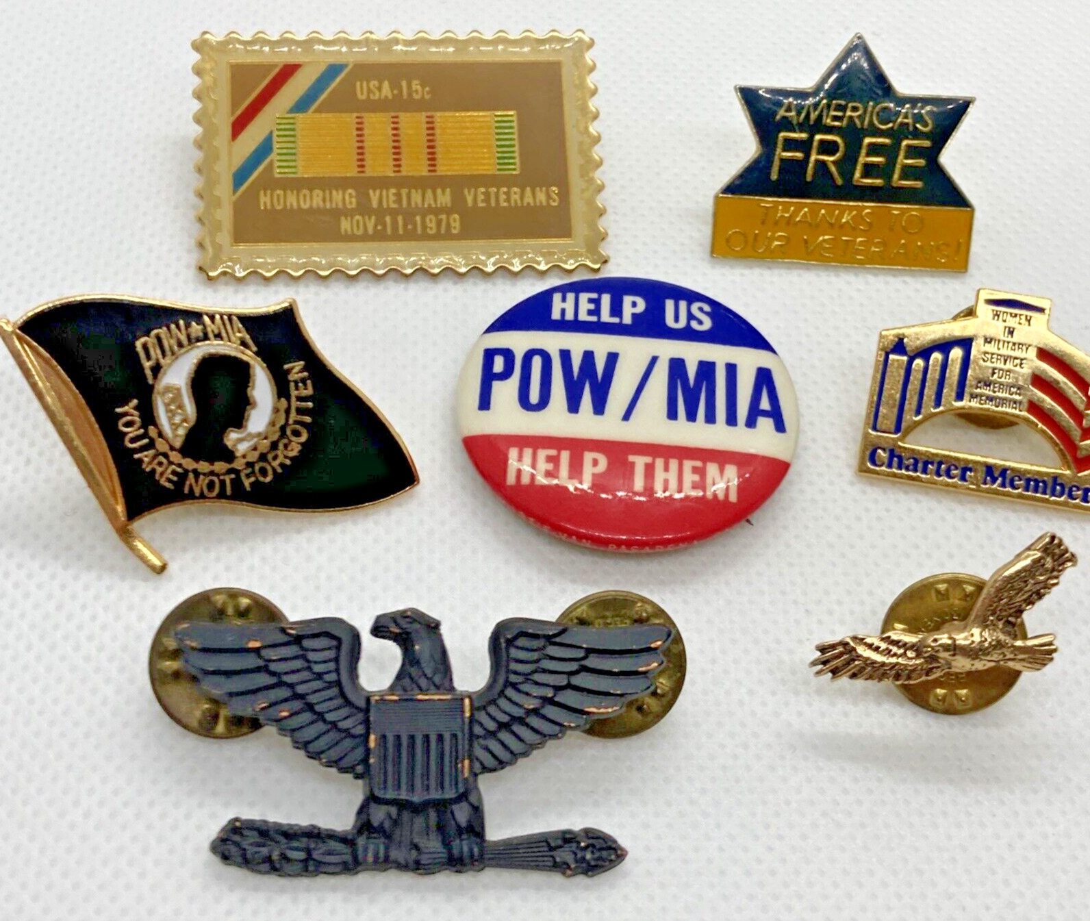 Vietnam Veterans POW MIA Eagle Pin Woen in Military Service Lot of 7 Pins