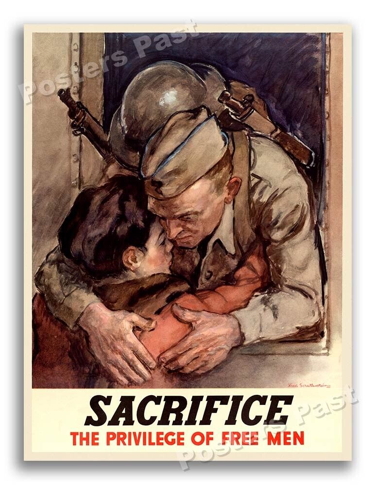 1944 “Sacrifice - The Privilege of Free Men” Vintage Style WW2 Poster - 18x24