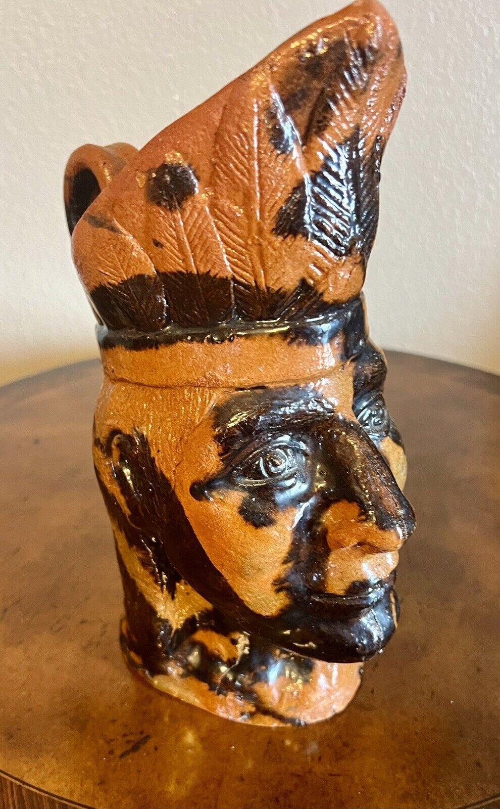 Vintage Mexican Pottery Indian Head Pitcher