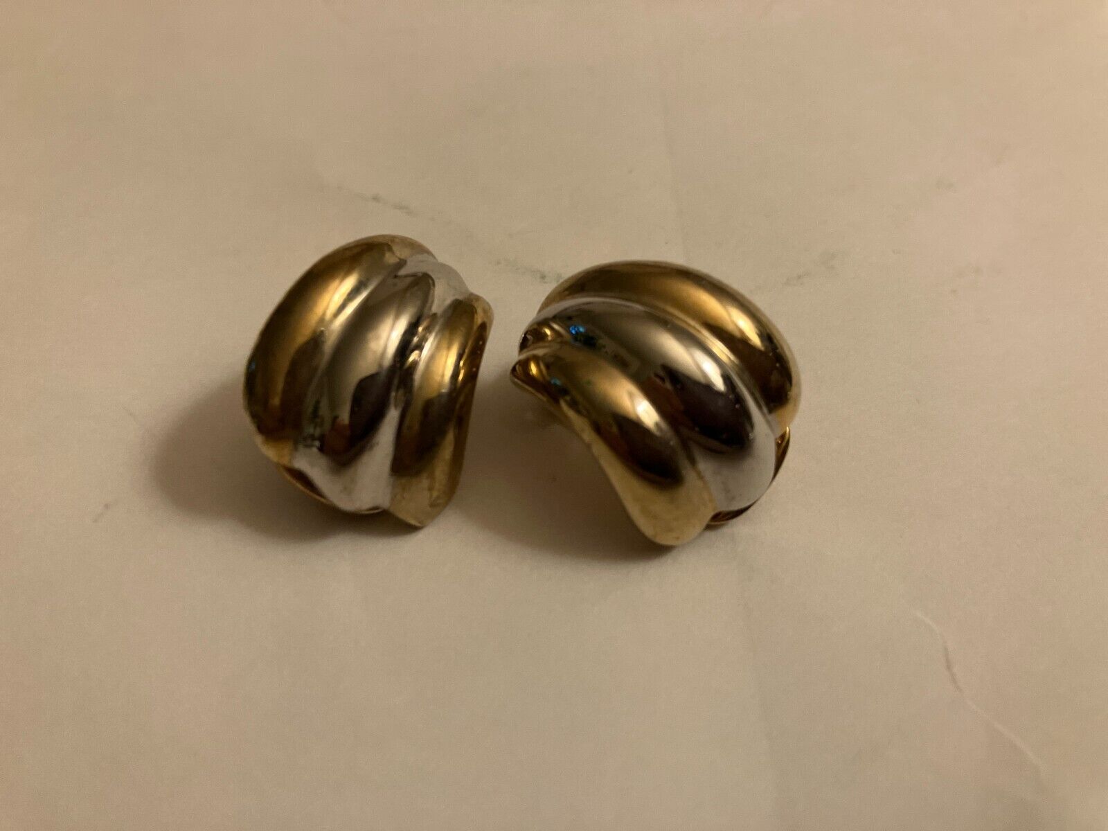 VINTAGE estate two tone half hoop clip on   earrings