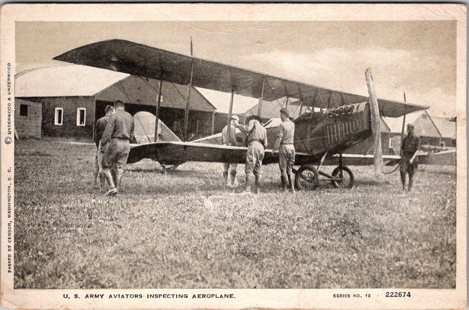 WW1 Era U.S. Army Aviators Inspecting Aeroplane Airplane 1918 JB17