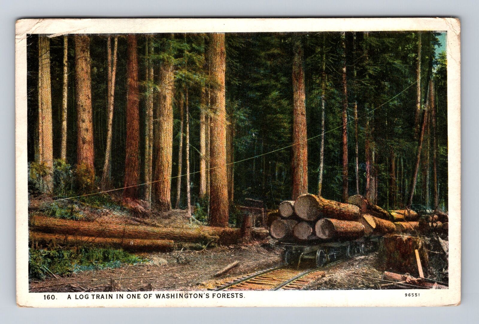 WA-Washington, Log Train, Antique, Vintage c1932 Souvenir Postcard