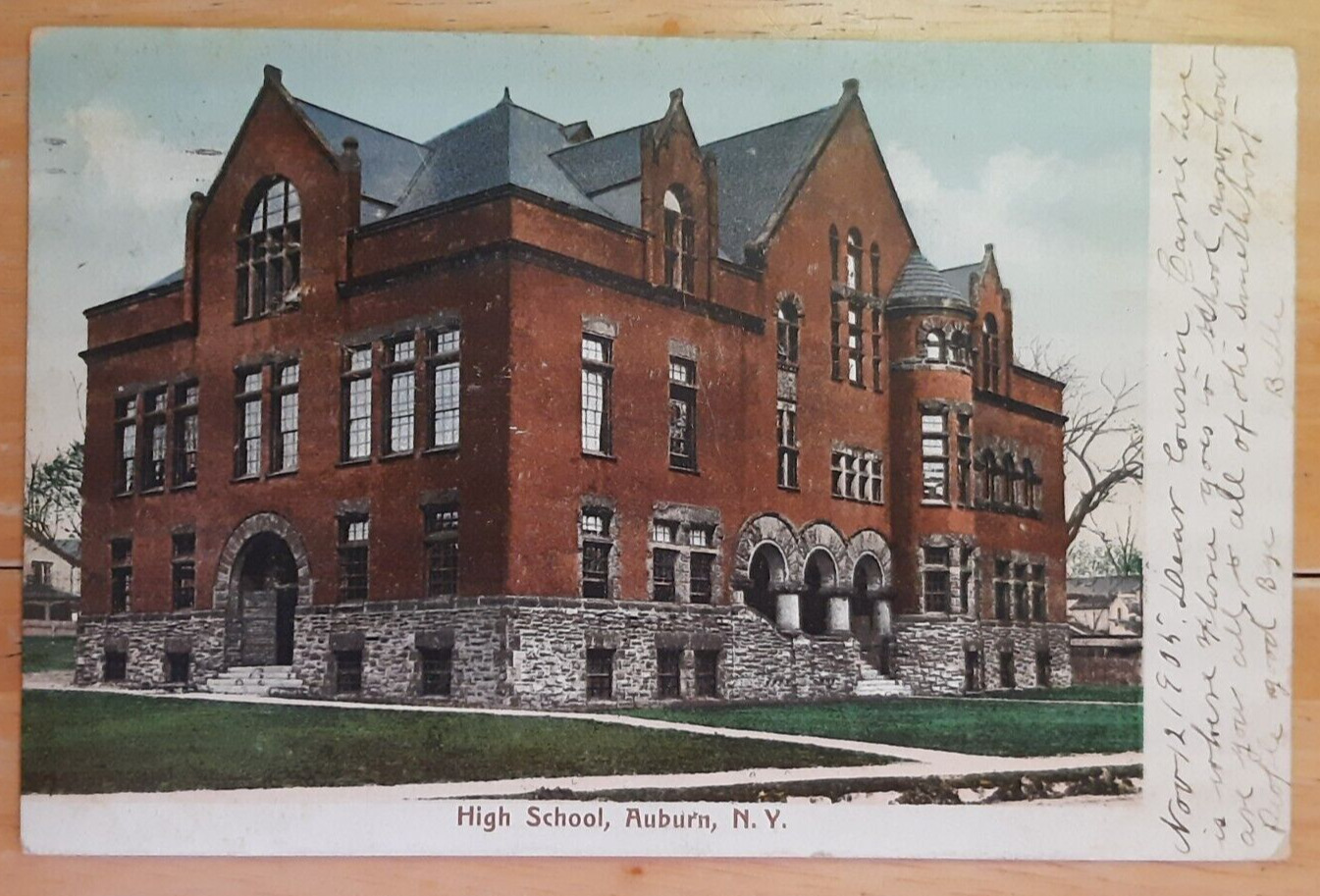 Postcard Auburn New York Old Brick High School Building