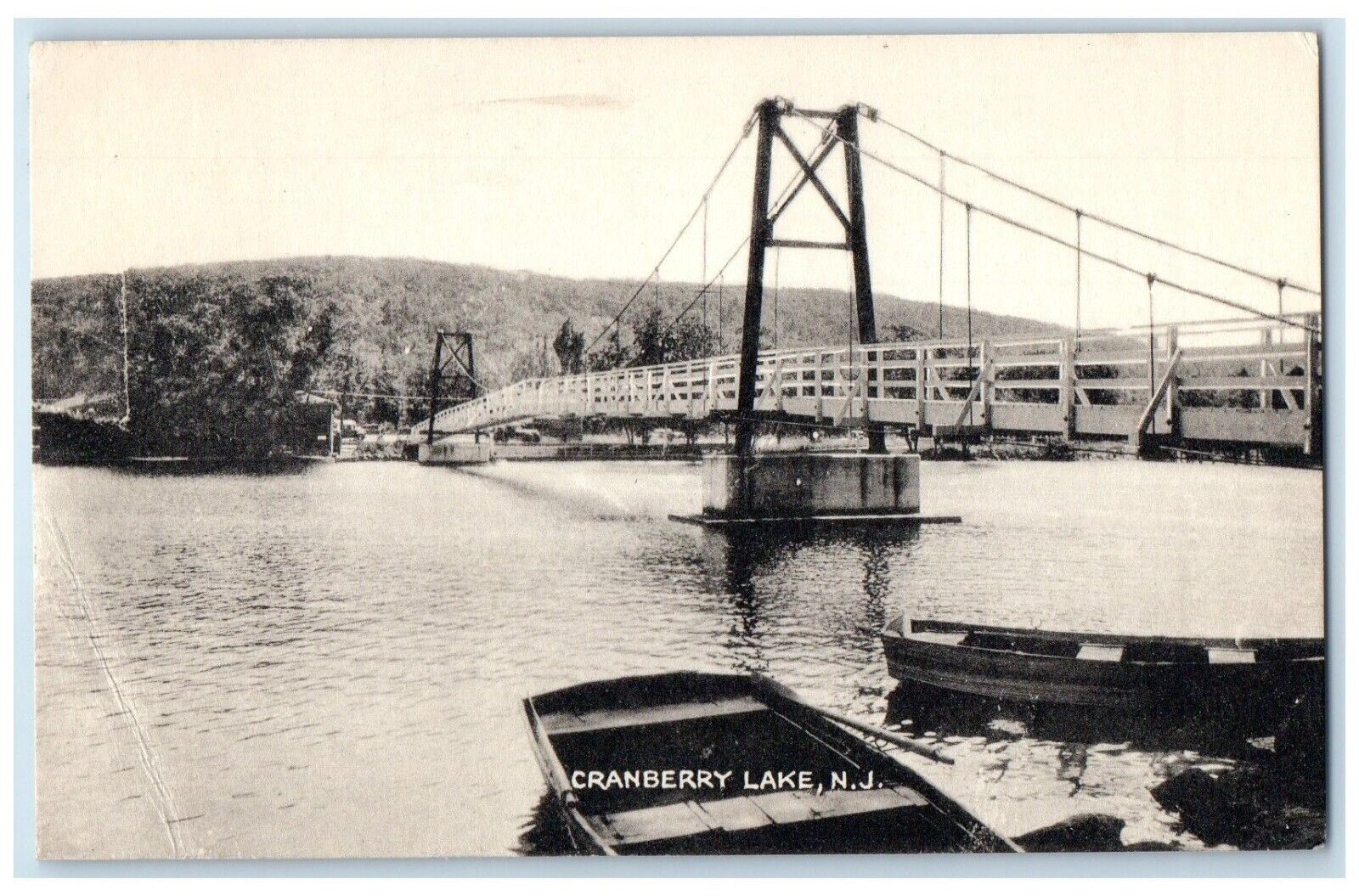 1948 Bridge Boat Canoe River Cranberry Lake New Jersey Vintage Antique Postcard