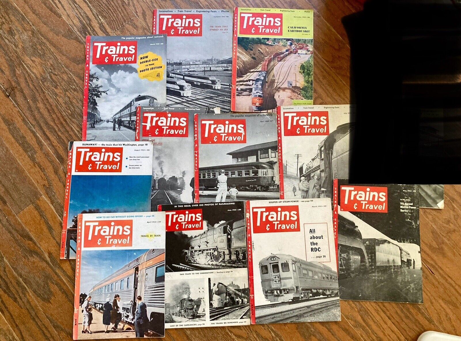 LOT OF VINTAGE “TRAIN & TRAVEL”  MAGAZINES -1952-1953 ISSUES
