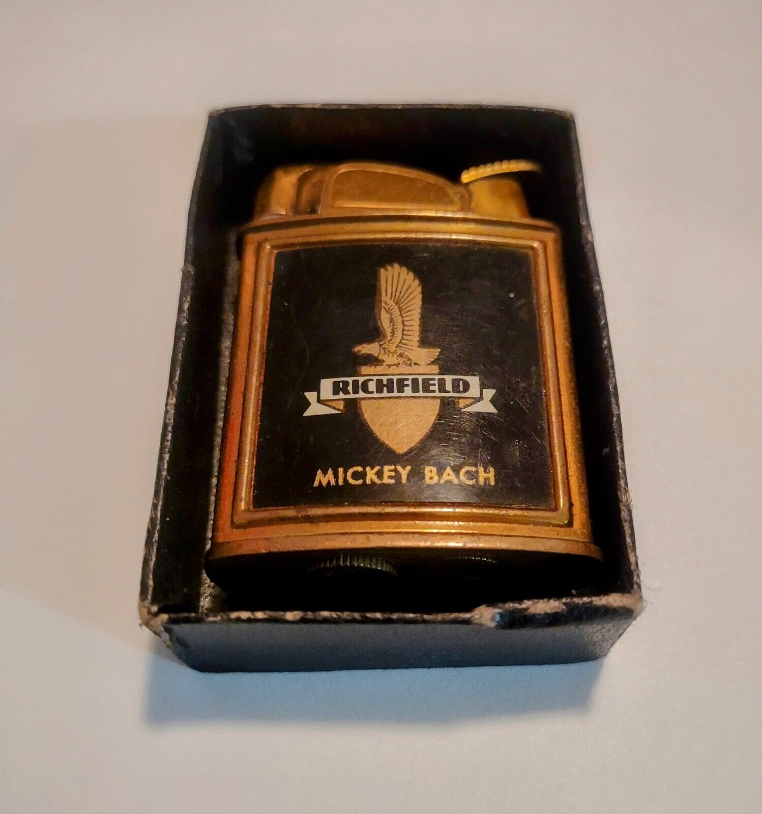 Vintage Rare Richfield Gasoline Oil Advertising Lighter Evans Mickey Bach 1950's