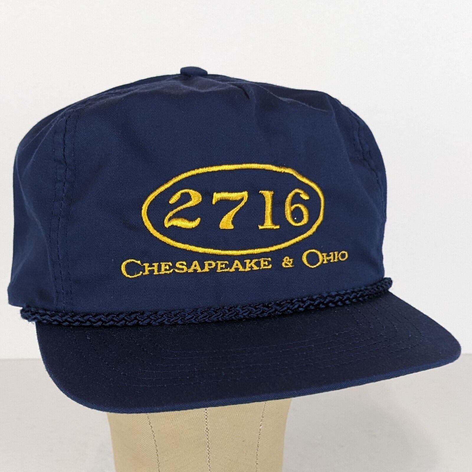 Vtg Chesapeake Ohio Railroad 2716 Snapback Trucker Hat Cap Blue Embroidered Rope