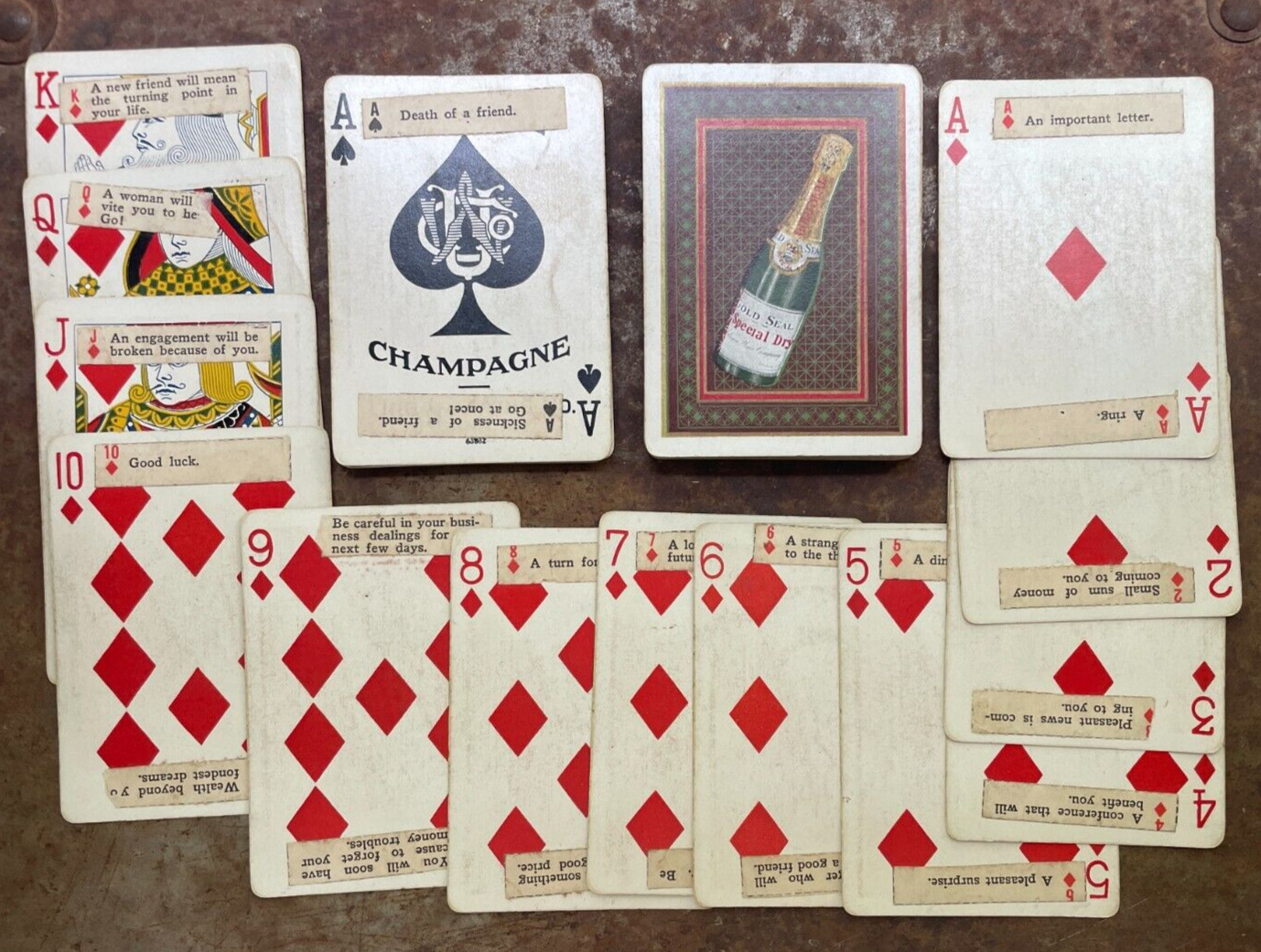 Antique c1910 Gold Seal Champagne Playing Cards, Homemade Fortune Teller deck