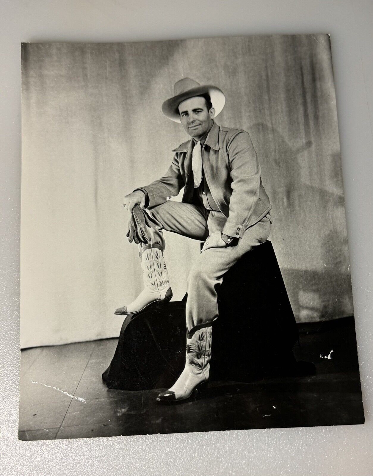 Vintage Bob Wills 1940s Cowboy Boots Texas Portrait Studio Photograph 9x7
