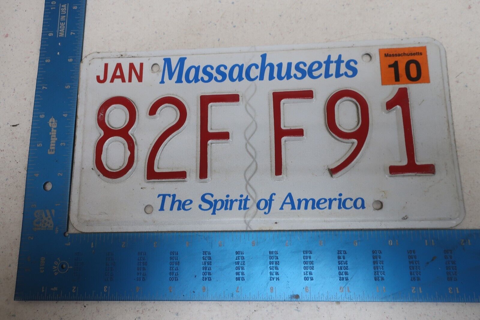 Massachusetts License Plate Tag 2010 10 MA Natural Sticker 82F F91