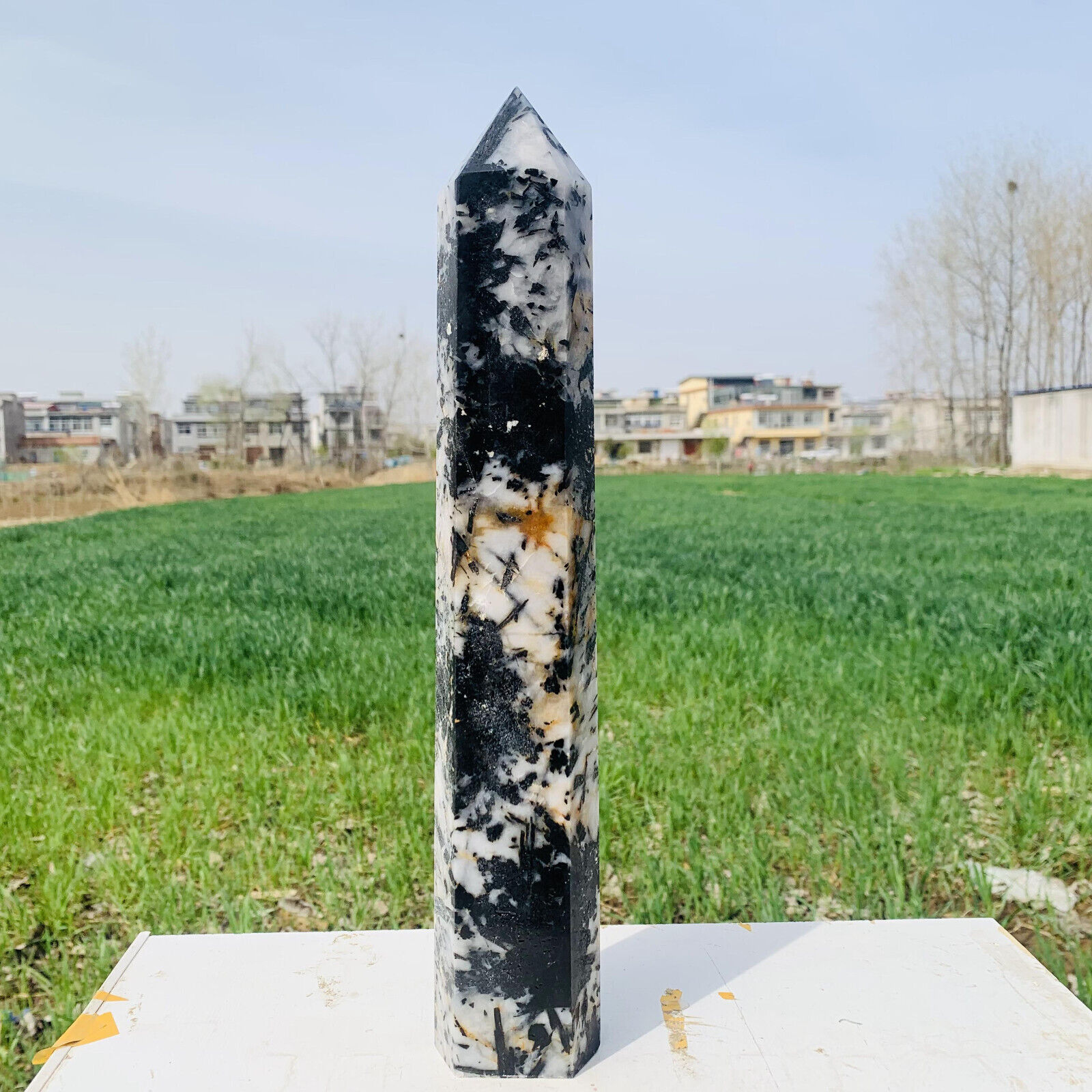 4.12LB natural black tourmaline obelisk quartz Crystal wand point reiki decor
