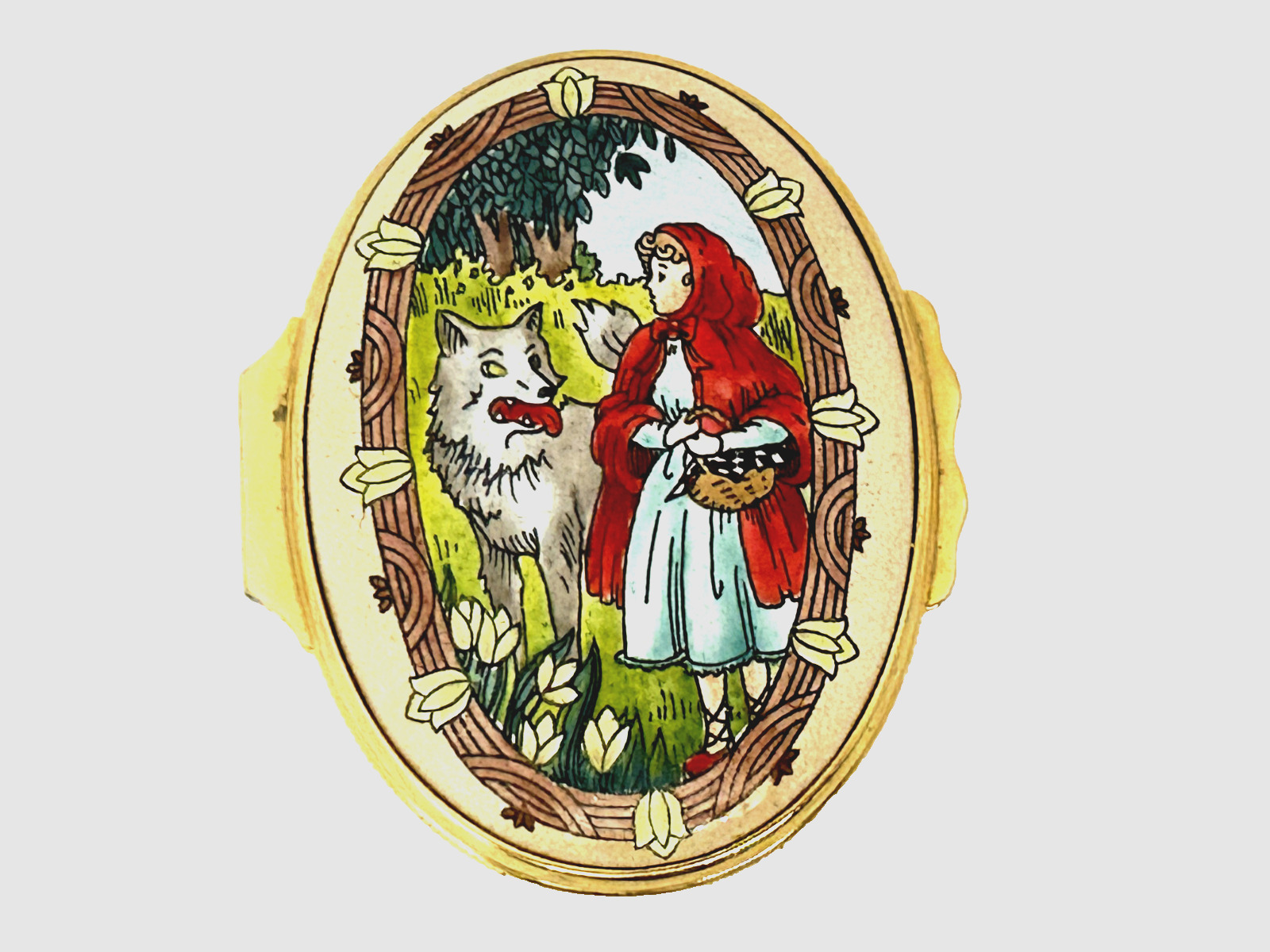 Halcyon Days Oval Enamel Trinket Box Little Red Riding Hood for Neiman Marcus