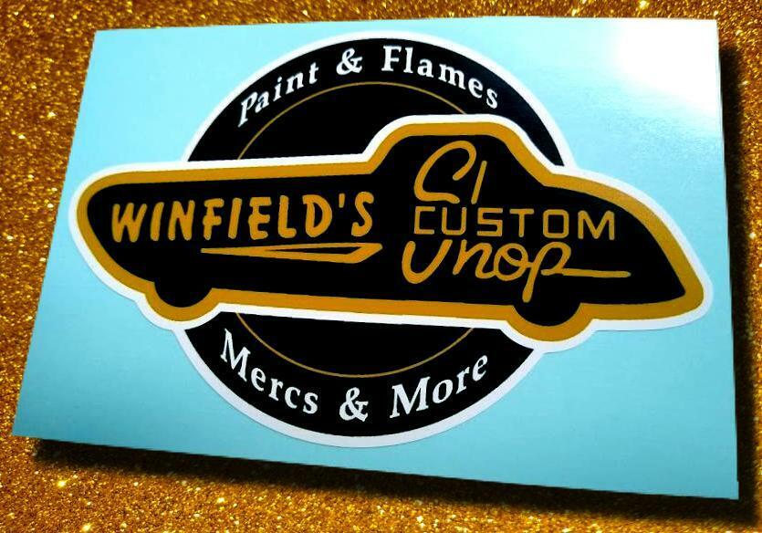 WINFIELD'S CUSTOM SHOP • Vintage Style Car Logo Sticker • Decal