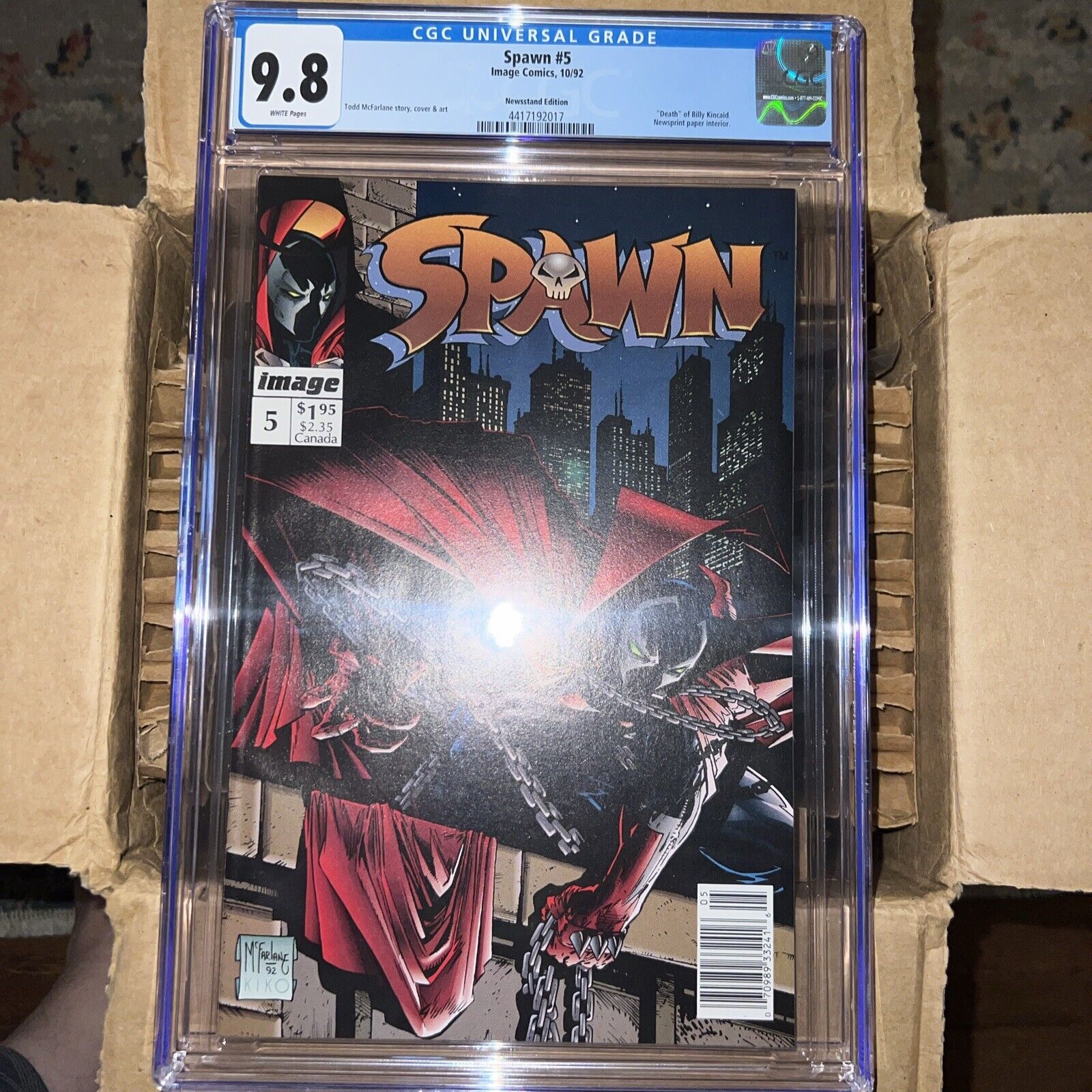 Spawn 5 - RARE NEWSSTAND EDITION - Death Of Billy Kincaid 1992 - CGC Graded 9.8