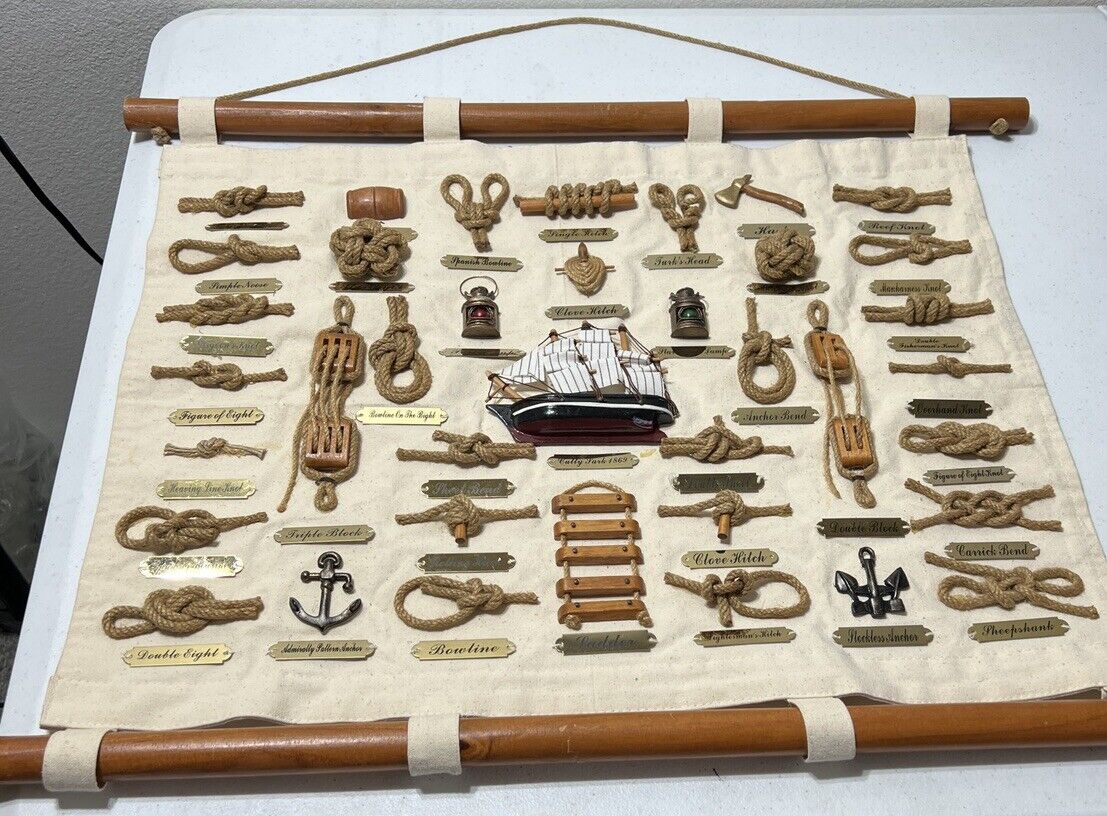 Cutty Sark Ship Nautical Display 30 Rope Knot Canvas Scroll Wall Hanging 24 X 19