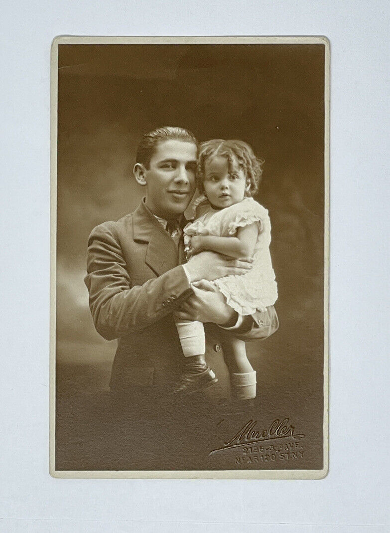 Antique RPPC Real Photo Postcard - Immigrant Father With Baby - Harlem NYC 