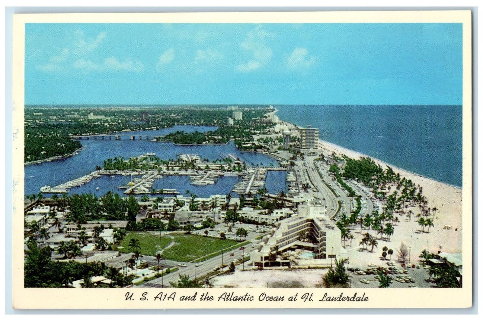 c1960's US A1A And The Atlantic Ocean At Fort Lauderdale Florida FL Sea Postcard