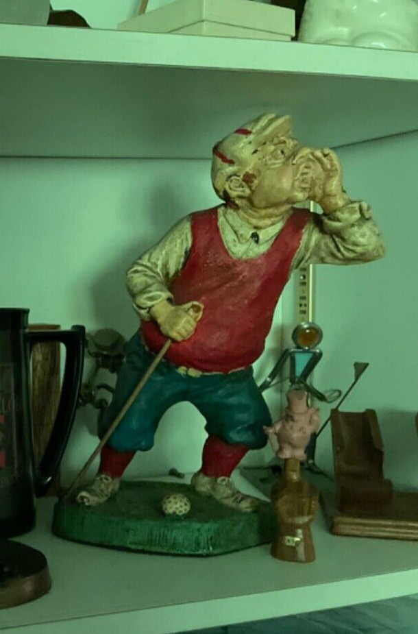 Vintage Man Golfer Yelling, Chalkware Statue, 11 Inches Tall