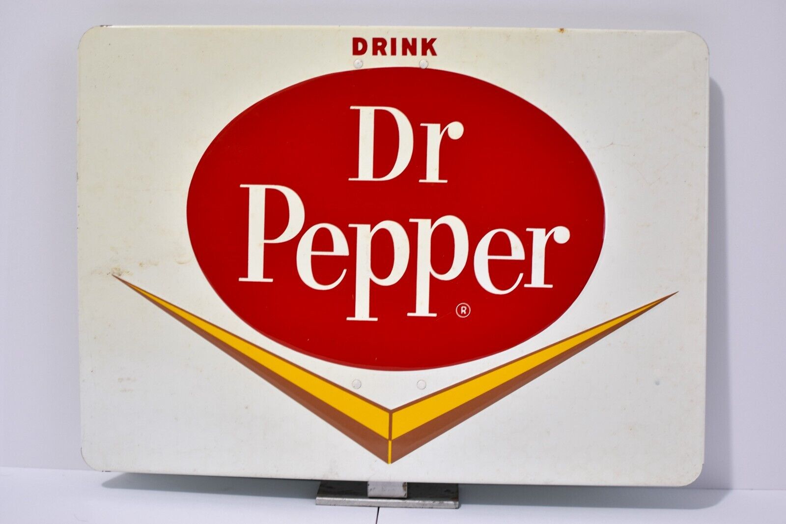 Antique Embossed Drink Dr. Pepper Chevron Sign 16\