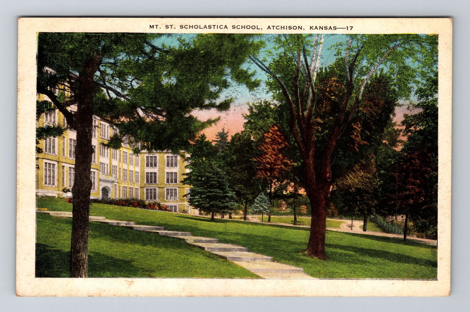 Atchison KS-Kansas, MT St Scholastica School, Vintage Postcard