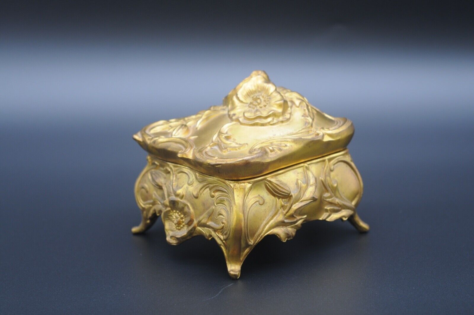 Large Antique 19th Century Bronze Art Nouveau Footed Jewelry/Casket Dresser Box