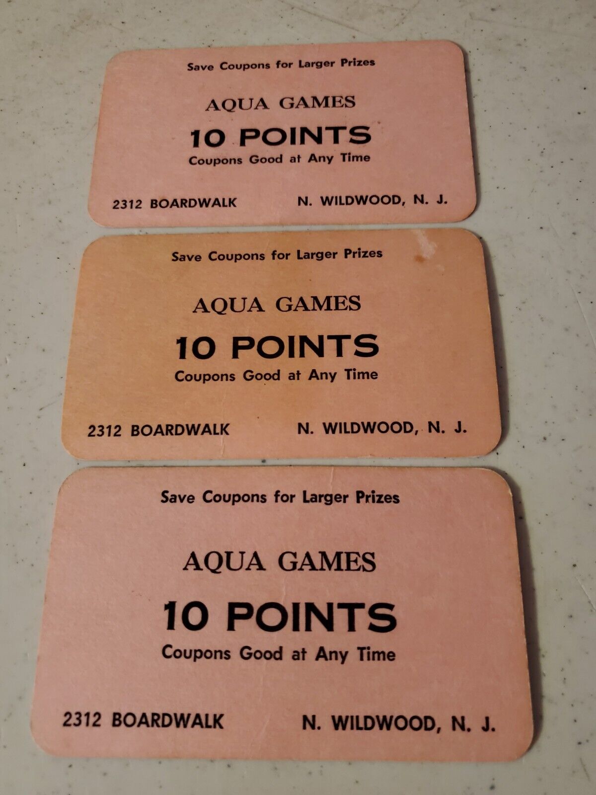 3 Lot Rare Vintage Original Aqua Games Wildwood NJ Boardwalk Gaming Tickets
