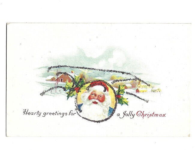 c.1910s Hearty Greetings Jolly Christmas Santa Claus Postcard UNPOSTED 