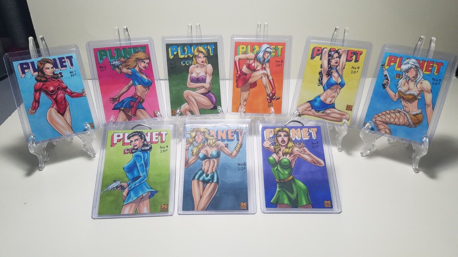 ACEO PSC 9 Sketch Card Set Lot Signed COA Planet Comics Sexy Pinups Golden Age