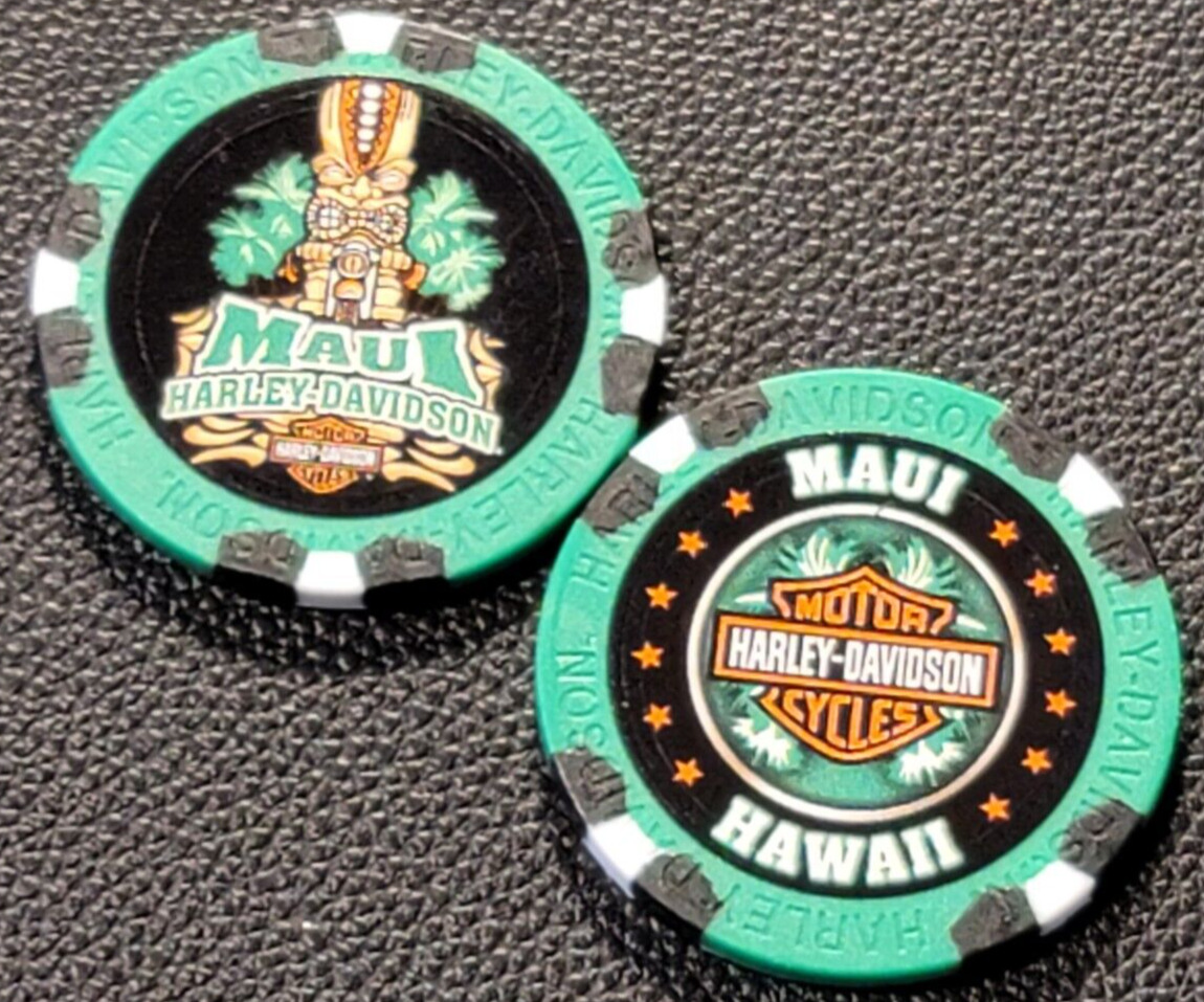 MAUI HD ~ Maui, HAWAII ~ (WIDE PRINT Green/Black) Harley Davidson Poker Chip