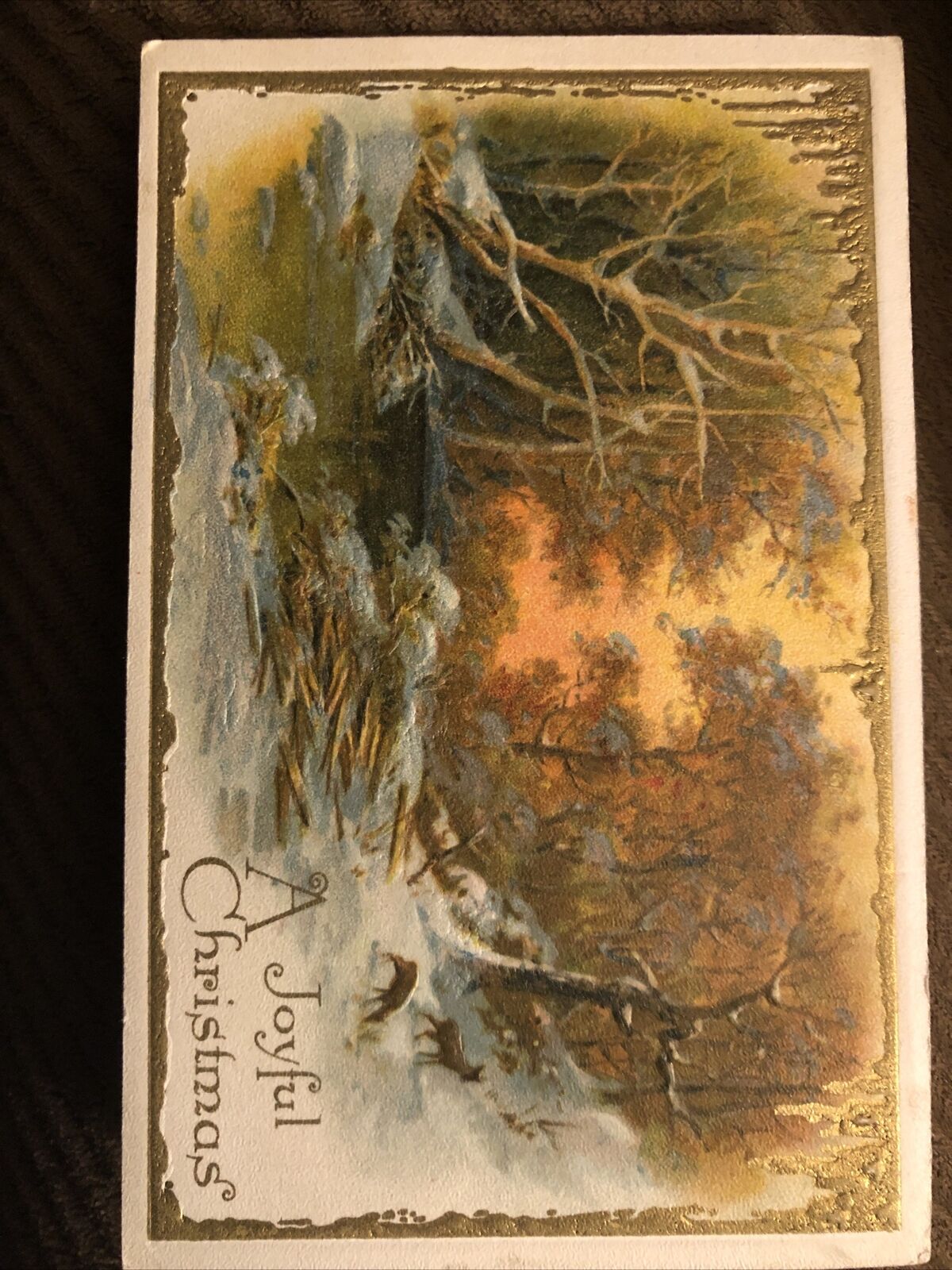 c1910 A Joyful Christmas Winsch Schmucker Antique Gold Embossed Postcard