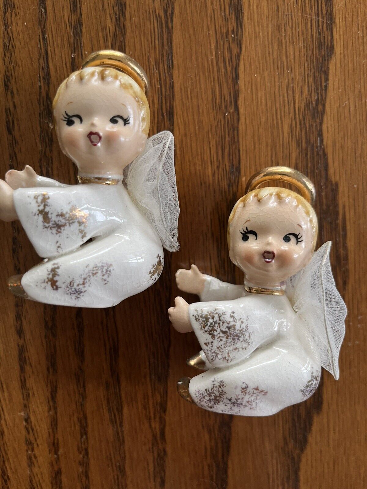 Lefton Candle Hugger Angels with Tulle Mesh Wings