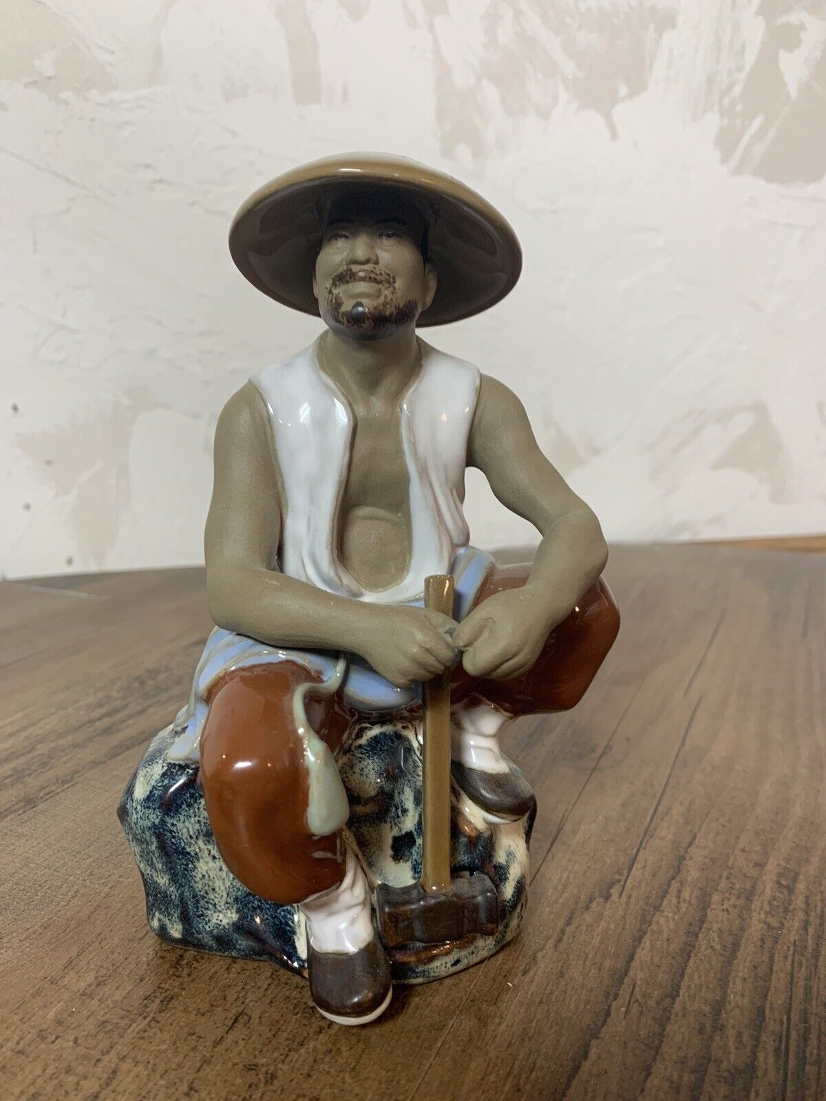 Vintage Chinese Shiwan 8” Ceramic Mudman Statue Hammer Man no. 262