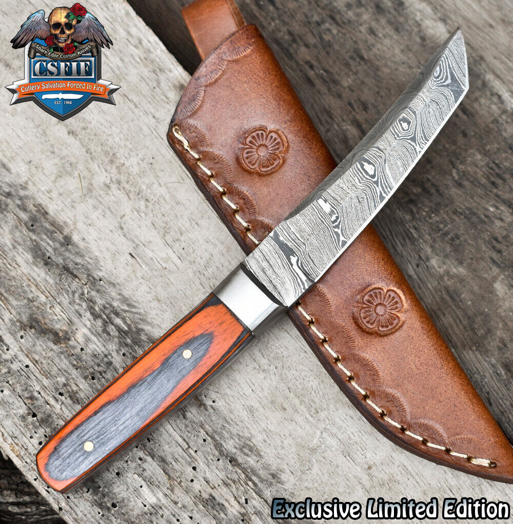 CSFIF Custom Forged Twist Damascus Tanto Knife Hard Wood Steel Bolster