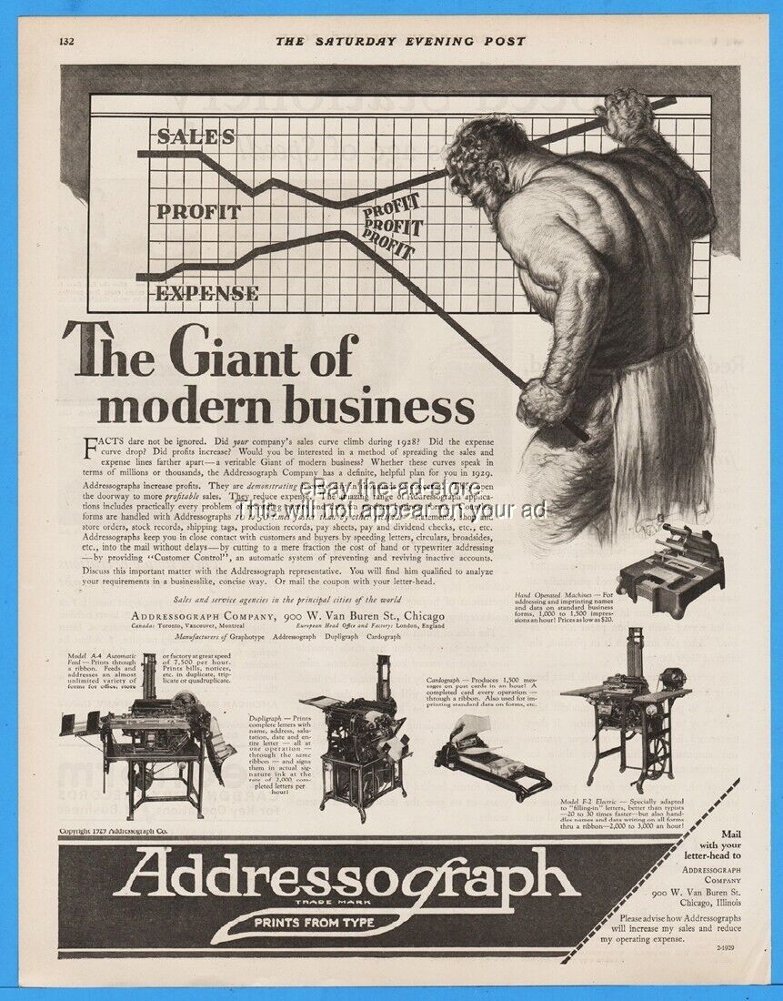 1929 Addressograph Chicago Address Labeling Machine Giant Modern Business Art Ad