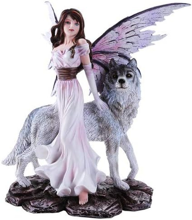 Purple Winged Fairy with Lone Wolf 10.5 Inch Collectible Figurine