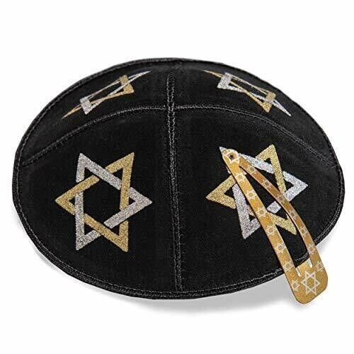 16 cm Jewish Leather Black Kipa Kippah Yarmulke Synagogue Star Of David Design