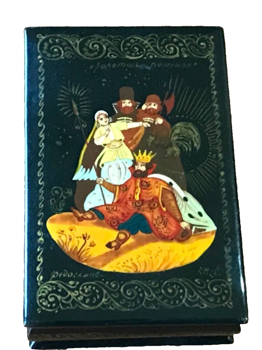 🔥 FEDOSKINO LACQUER BOX Poem by Alexander Pushkin Golden Cockerel HAND PAINTED