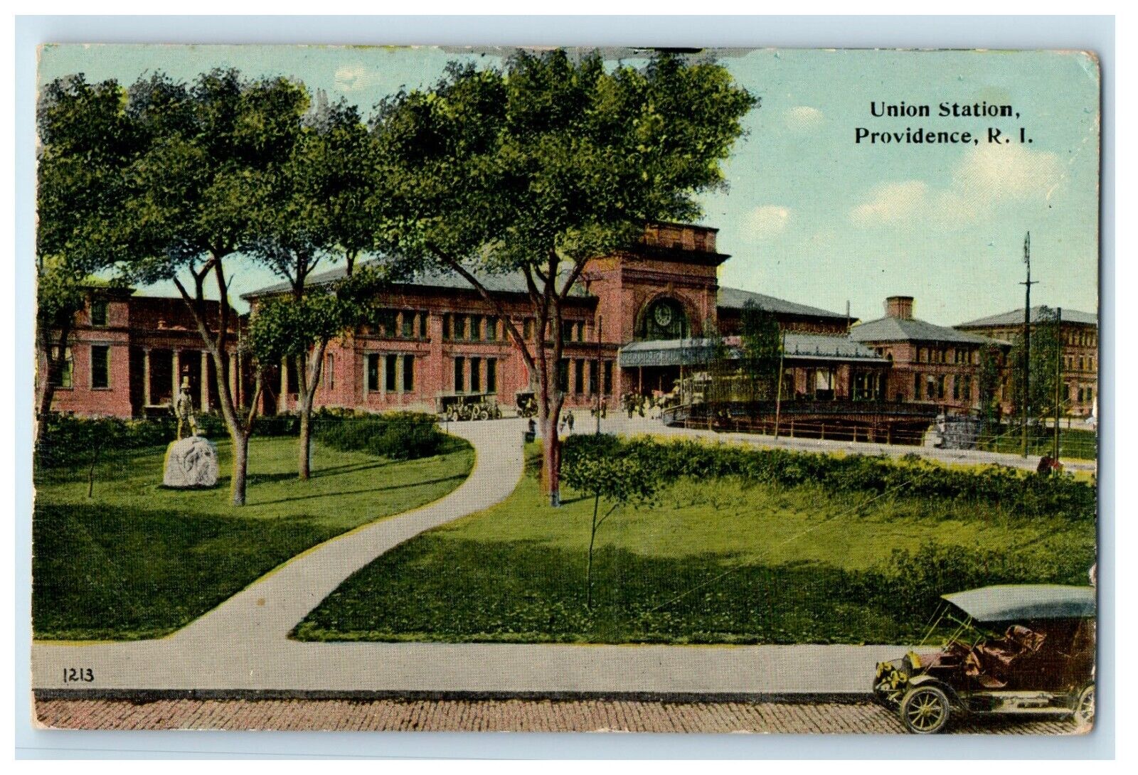 c1910\'s Union Station Depot Cars Providence Rhode Island RI Antique Postcard